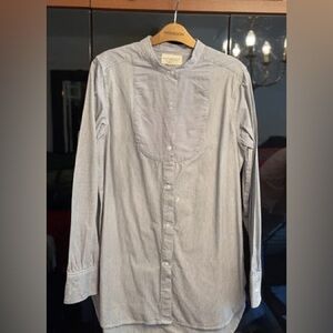 Ralph Lauren Light Blue Striped Grandad-Collar Button-Front Shirt